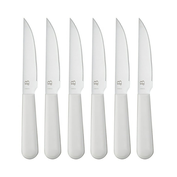 Sold! Beautiful 12-piece Forged Kitchen Knife Set in White - Wood Storage Block - Picture 9 of 12